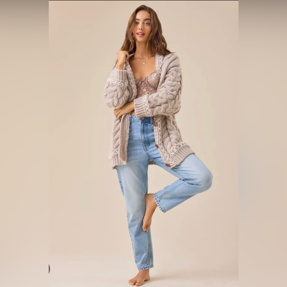 Altar'd State Chunky Knit Cardigan in Soft Beige - Picture 3 of 8